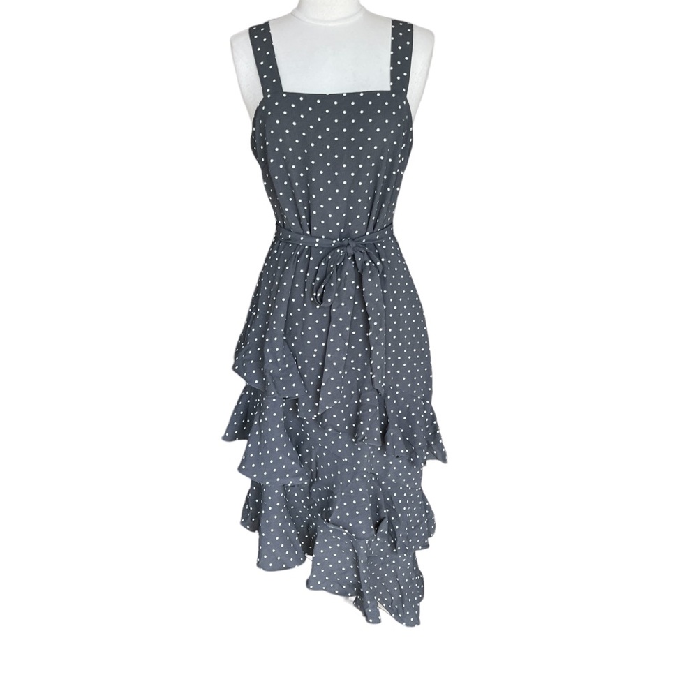 LEITH Grey Lilac Dot Tiered Ruffle Dress New With Tags Women’s Medium